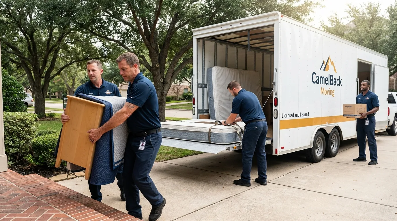 Crew loading residential truck for cross-state move from Kewaskum, WI