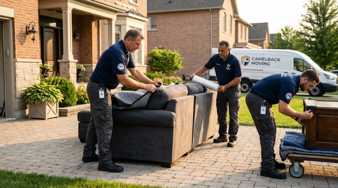 Large estate moving crew wrapping furniture in Kewaskum, WI
